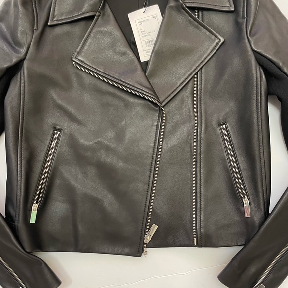 Theory NEW Slim Fit Black Leather Moto Jacket Size S - Picture 7 of 15